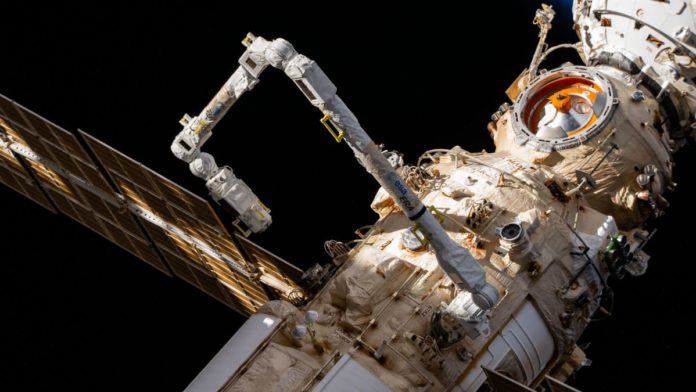 Russian Astronauts Finish Outfitting European Robotic Arm during their Latest EVA