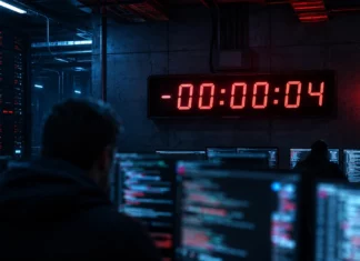 A digital clock counting down to zero against a dark cybersecurity-themed background, representing the collapsing time window between vulnerability disclosure and exploitation